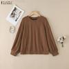 ZANZEA Women Casual Round Neck Long Sleeve Loose Pullover Blouse