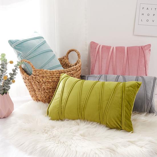 45x45CM Modern Square Pillow Shams Pressing Line Pattern Solid Color Plush Pillowcase Invisible Zipper Closure Sofa Cushion Cover Home Decoration