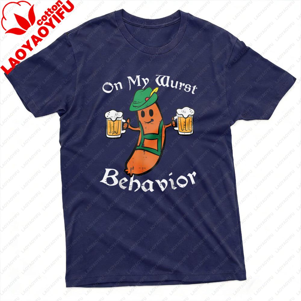 Auf meinem schlimmsten Verhalten Oktoberfest Wurst Bier Design T-Shirt Herren T-Shirt Baumwolle Sommer Kurzarm Lässige Mode Oberteile