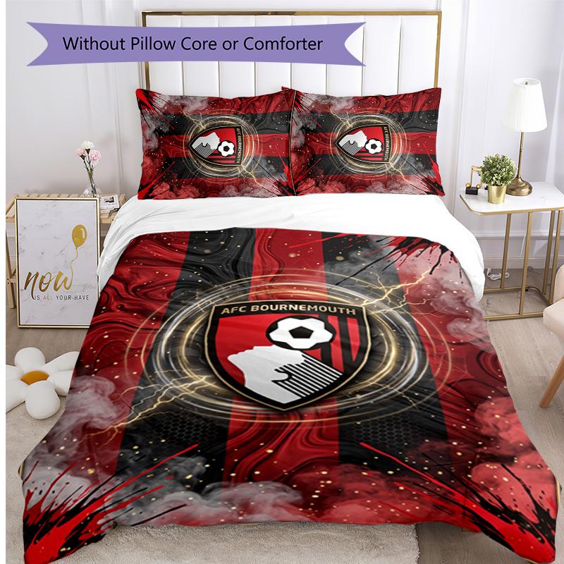 Set Lenzuola Stampato Calcio Bournemouth 3 Pezzi, Comodo Set Copripiumino per Camera da Letto Amico della Pelle