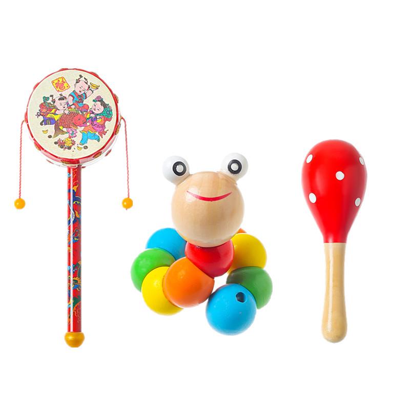 Wooden Baby Rattle Toy for Newborns and Toddlers (0-12 Months) - Grasping & Early Education Puzzle Handbell