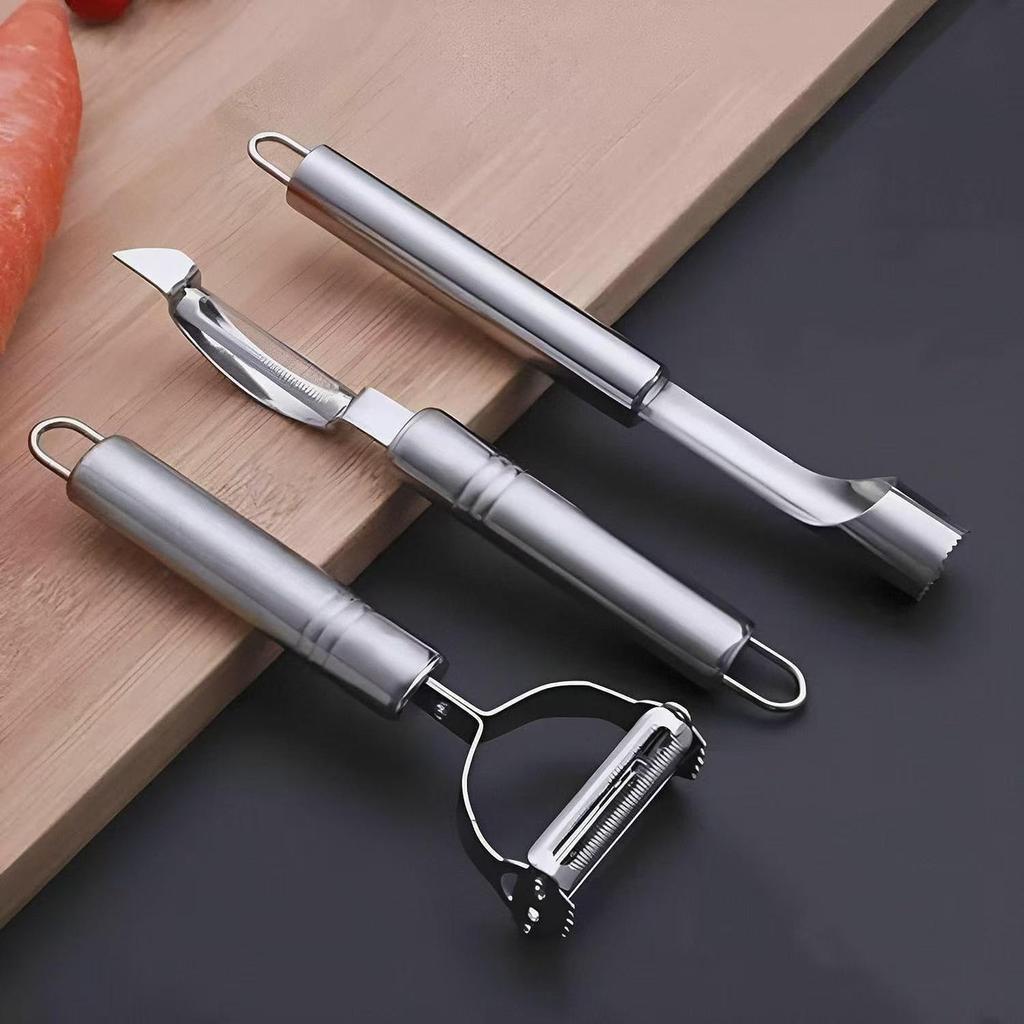 Three-Piece Stainless Steel Fruit & Vegetable Peeler and Potato Grater Set for Kitchen