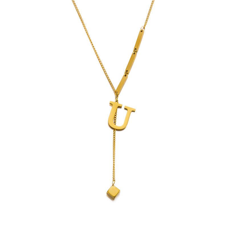 Stainless Steel Letter Necklace with Long Tassel Pendant for Women