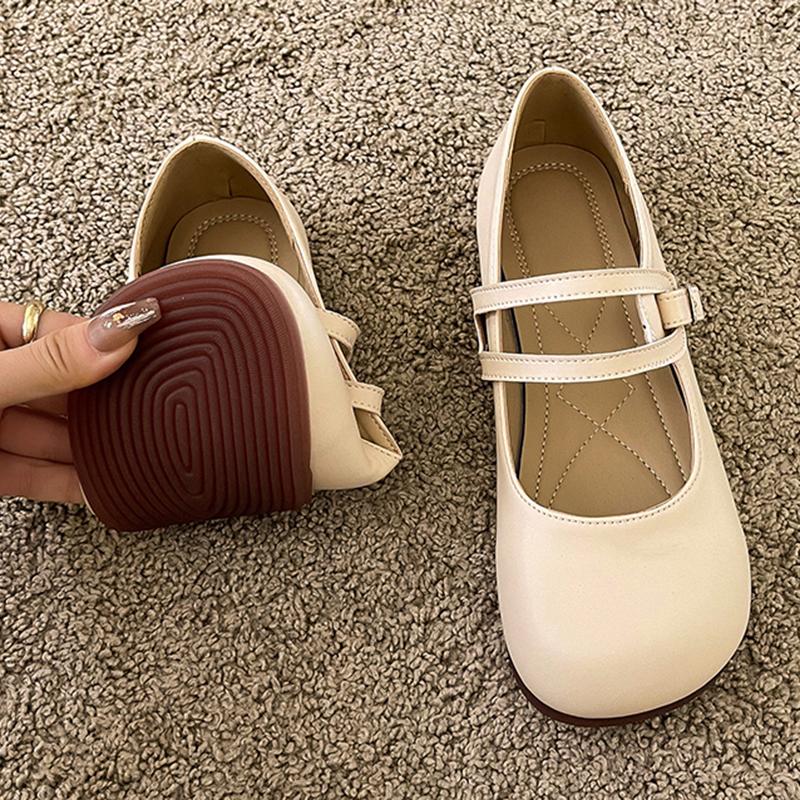 Lucyever Comfortable Soft Sole Women 'S Flats  Autumn Buckle Strap Pu Leather Shoes Woman Round Toe Ballet Flat Shoes Ladies