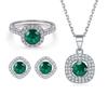 European and American Jewelry Set S925 Sterling Silver Ring Stud Earrings Necklace Women's Set Emerald Jewelry Spot Wholesale