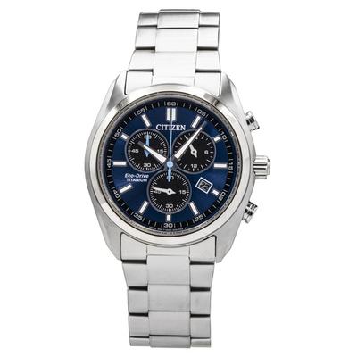 Super Titanium Chronograph Blue Dial Eco-Drive AT2590-59L Men's Watch