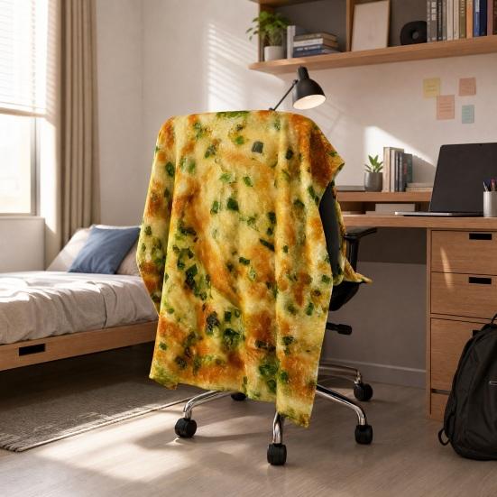 Pătură Flanelă cu Clătite Distractive, Pătură de Odihnă Creativă cu Model Realist de Clătite, Pătură Moale Confortabilă pentru Canapea, Fotoliu, Birou, Cameră de Cămine