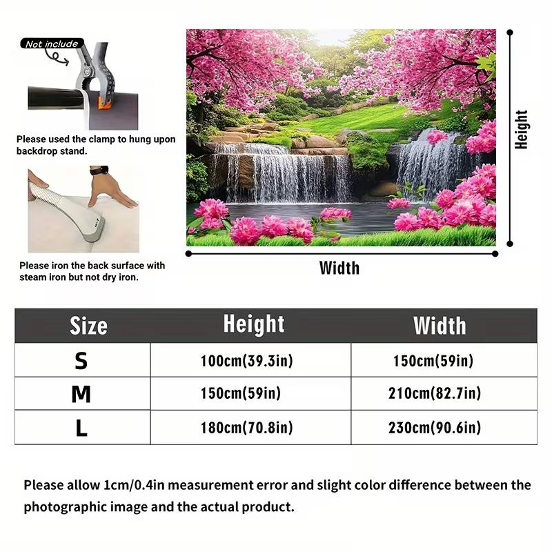 2D Spring Flower Waterfall Backdrop Lush Greenery Photography Background Cloth