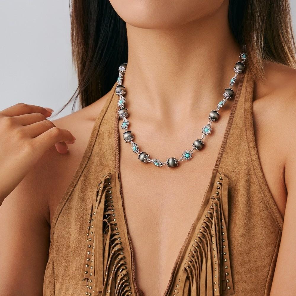 Bohemian Flowers Beads Choker Necklace Rhinestone Y2K Neck Jewelry  Party