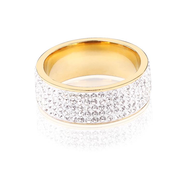 European & American Style Titanium Steel Five-Row Diamond Ring - High-End Stainless Steel Jewelry