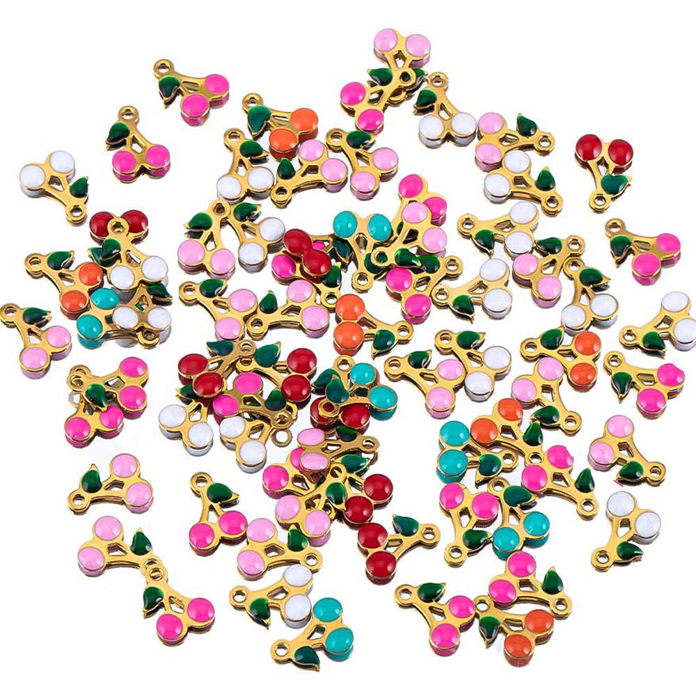 

5pcs 20pcs 50pcs 10x7mm Stainless Steel Enamel Cherry Cherries Charms Necklace Pear Pendant DIY Jewelry Making Material Findings 5pcs random