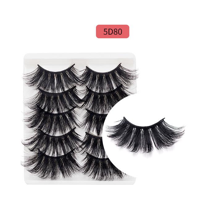

25Mm False Eyelashes 5 Pairs Of High Imitation Mink Hair Eyelashes Multi-Layer Lengthened Thickened Thick