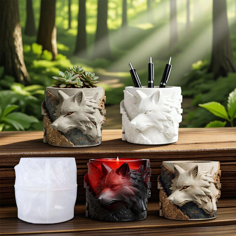 Silicone Wolf Head Embossed Mold Suitable for Resin Planter Candle Holder Crafting Jewelry Making Decorative Container