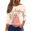 Women's O-Neck 3/4 Sleeve Christmas Print Top