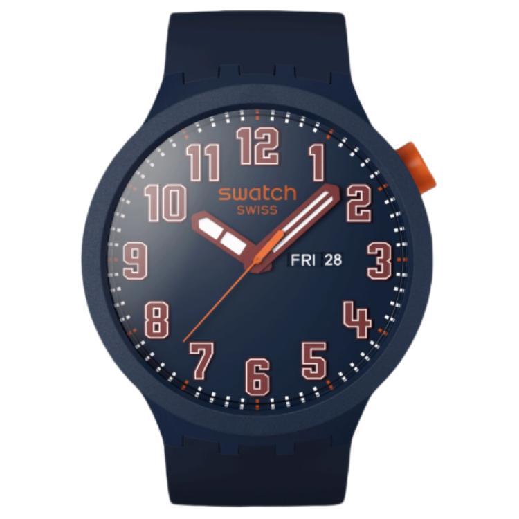 SWATCH THE BOLD Quartz Movement Unisex Watch 47mm Blue Dial Plastic Watch Case Silicone Strap SB01S700 Blue Dial