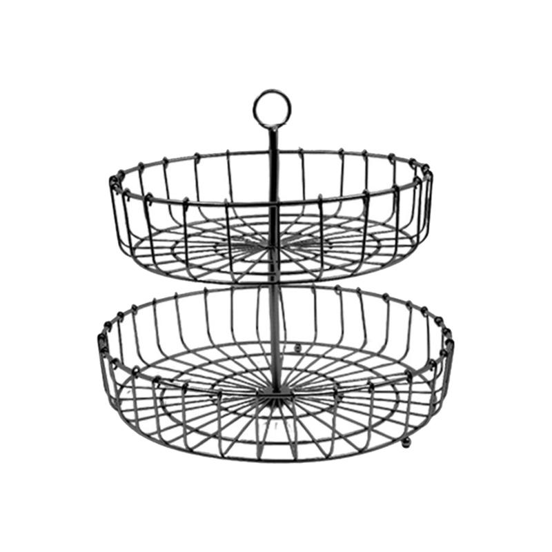 

Nordics Wrought Iron Double Tiered Fruit Bowl For Kitchen Countertop Ventilated Storage Basket for Snacks Candy чёрный