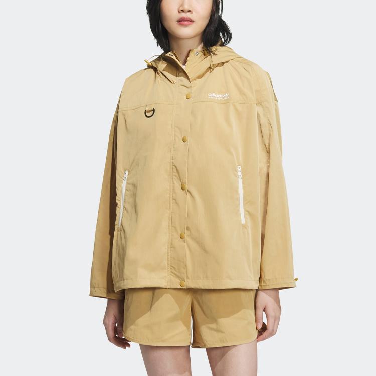 Adidas Originals Clover Adventure Jacket With Solid Color Logo And Long-Sleeve Hooded Design Women Jackets Light-Gold IK8615