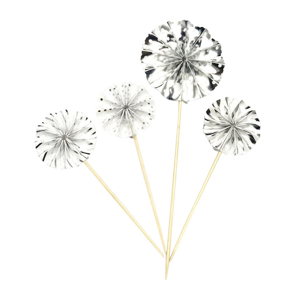 4 ks papírových vějířů, dekorace na narozeninovou oslavu, zlatá sada dortových ozdob, barevné kulaté ozdoby na dorty