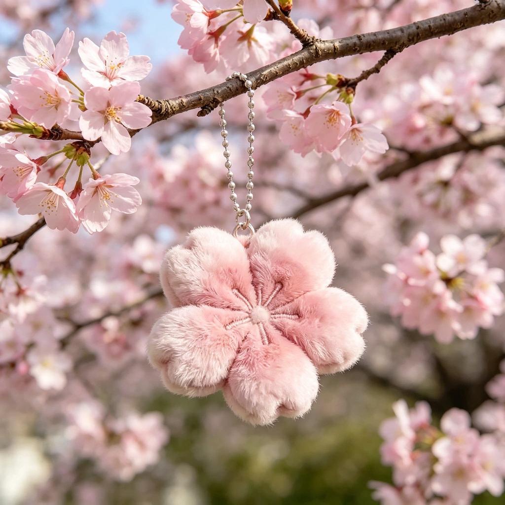 Pink Cherry Blossom Plush Soft Cherry Blossom Bag Decor with Earphones Hang Pink Romantic Girl Gift Bag Charm