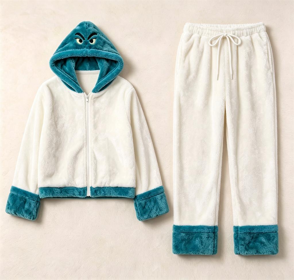 Women's Casual Winter -Lined Hooded Pajama Set with Jacket and Straight-Leg Pants for Home Wear