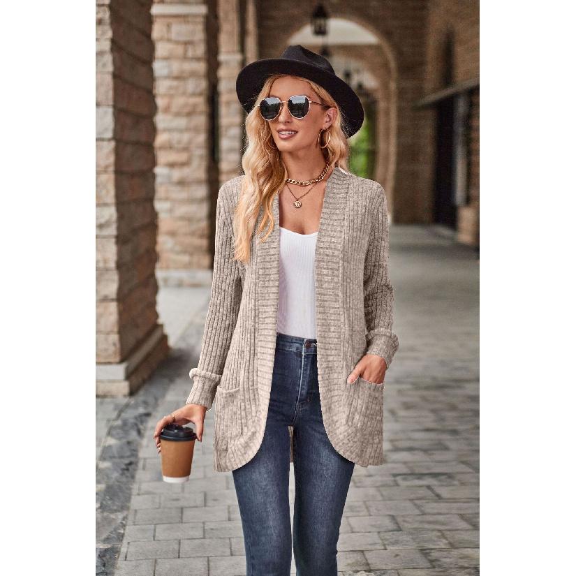 2026 Autumn New Women's Solid Color Ribbed Brushed Casual Long-Sleeve Cardigan Jacket