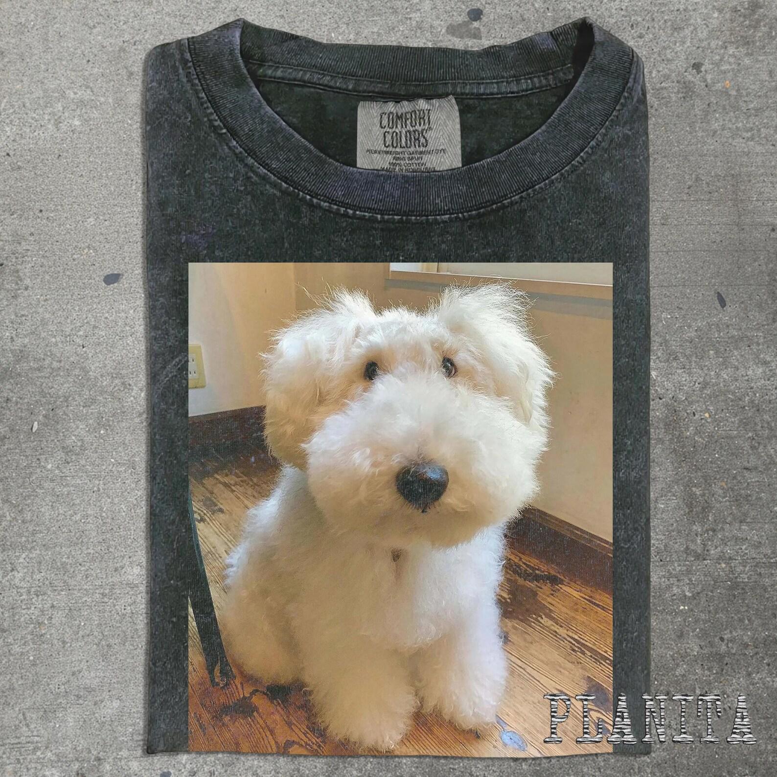 Fluffy White Dog Photo T-shirt | Cute Puppy Portrait Tee 4XL