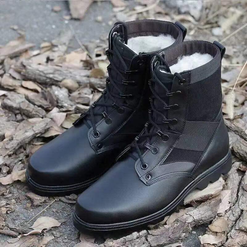 Men's Shock Absorption Outdoor Combat Boots - Breathable Hiking & Security Footwear with Wool Lining.