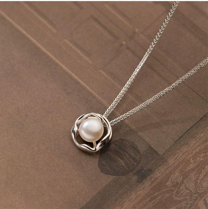 Authentic 999 Pure Silver Pearl Necklace - Elegant French Design Pendant, Perfect Birthday Gift for Girlfriend.