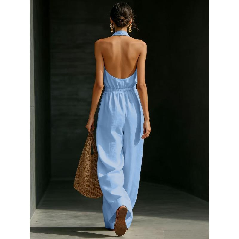 TIFICY Moda Donna Casual Estivo Primaverile Tinta Unita Stampa Senza Maniche Collo All'Americana Vita Alta Pantaloni Tute Jumpsuit & Pagliaccetti