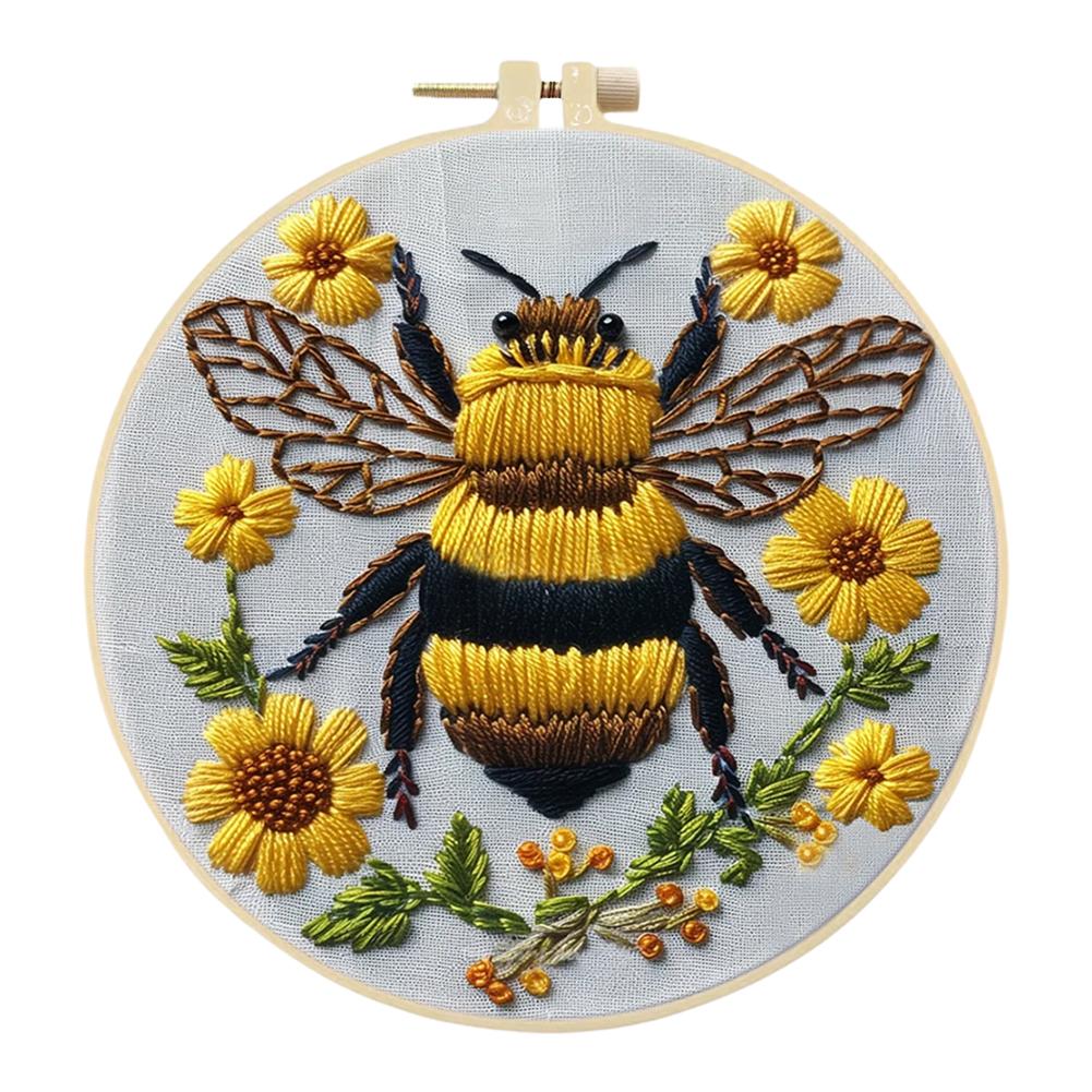 Animal Stamped Cross Stitch Embroidery Kits with Hoop Cloth Color Thread