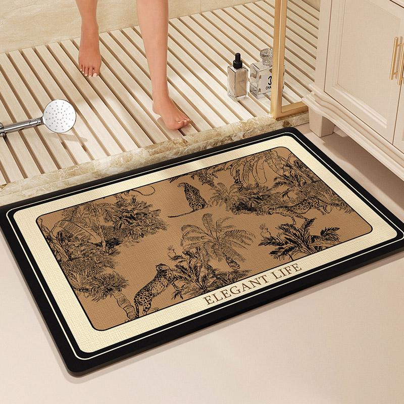 Flower Print Bath Mat Bathroom Super Absorbent Foot Mats Non-Slip Quick Dry Shower Pad Toilet Carpet Doormat Washable