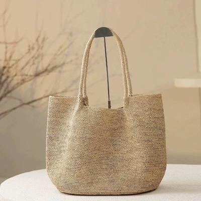Hochwertige Raffia-gewebte Tasche handgefertigt Umhängetasche Strohtasche große Kapazität Tragetasche Strandurlaub Strand Damen Tasche