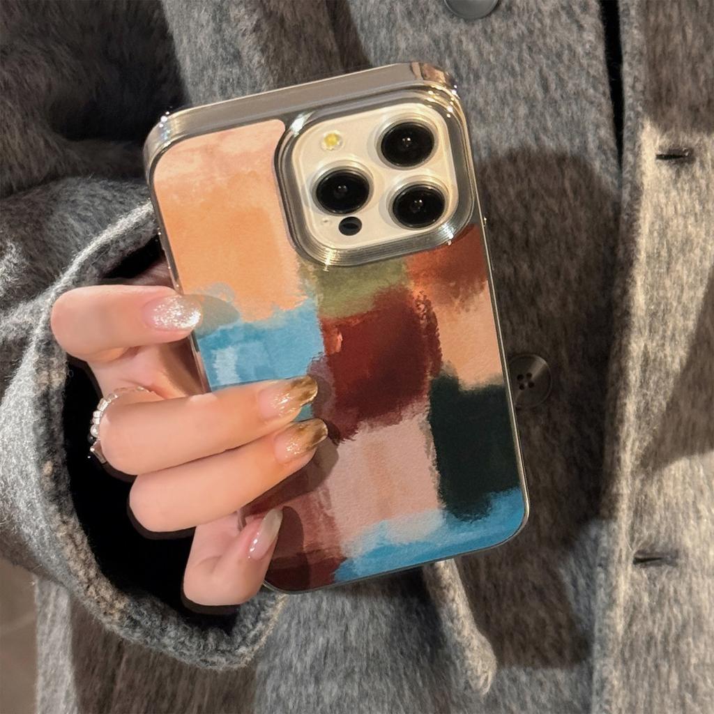 Art Contrast Color Splicing Apple 16 Mobile Phone Case 14promax Leather 15 Suitable for IPhone 13 Electroplating 11 Advanced