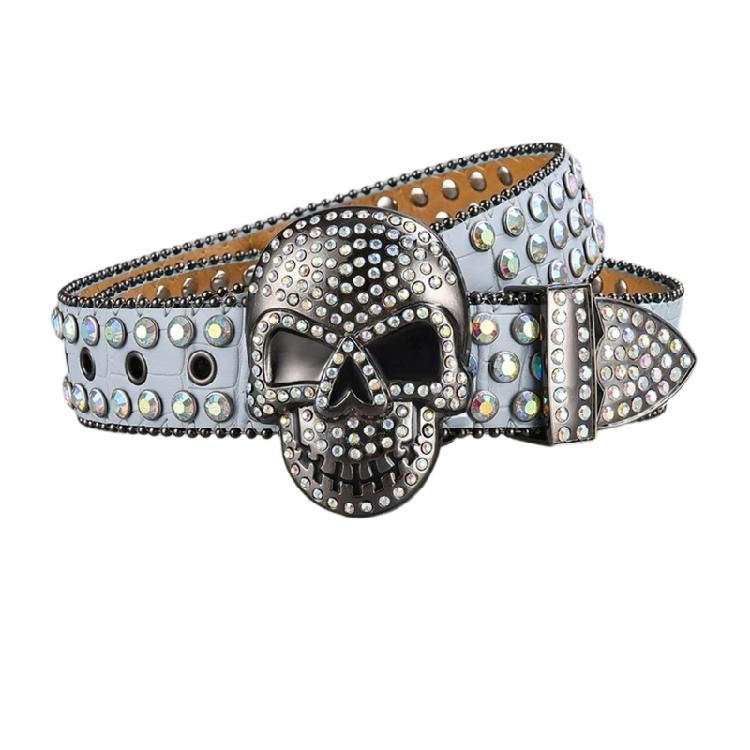 Elegant Crystal Belt Woman Elegant Skull Studded Waiststrap Goth Decorative Belt