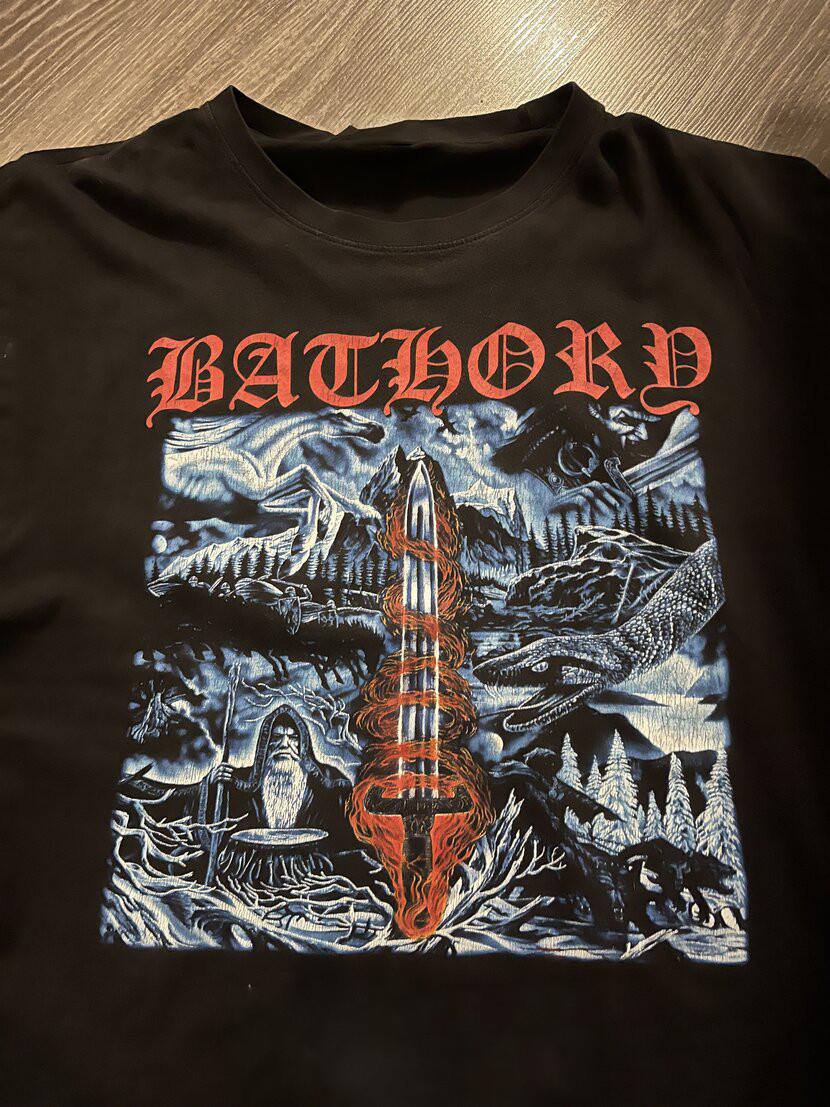 Группа Bathory Рок Альбом Концерт Унисекс Короткая Футболка Взрослая Рубашка UB069 S