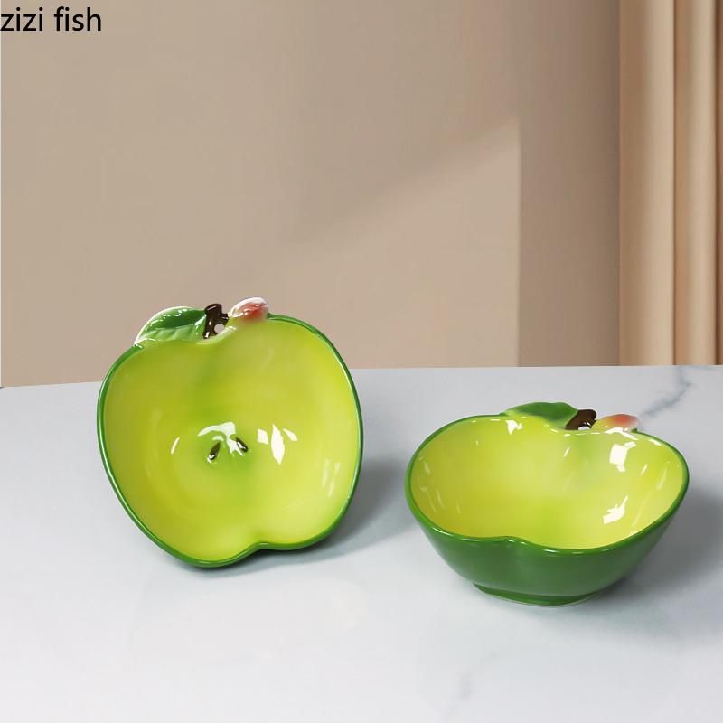 Creative Apple Shaped Plate Ceramic Fruit Plate Dumpling Plates Dessert Bowl Salad Bowl Pasta Dish Sashimi Plates Dim Sum Dish