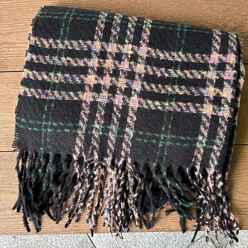 Luochi Cashmere-Feel Plaid Scarf, Unisex Thickened Winter Neck Gaiter, Korean Style