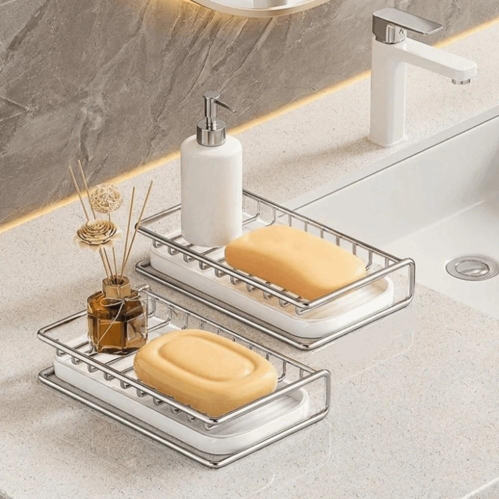 Rust-resistant Soap Rack with Drainage Tray Space Saving Soap Holder Sink Drain Rack  Bathroom