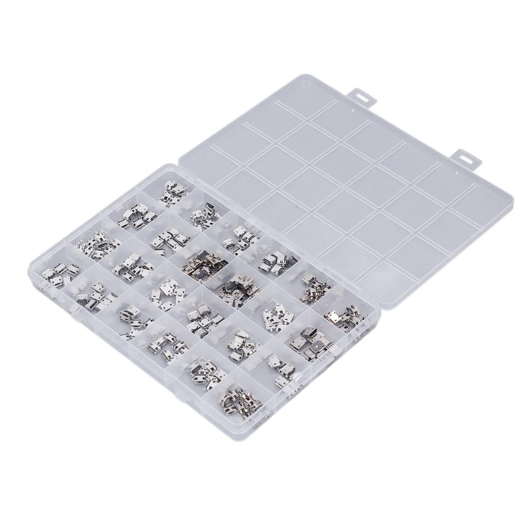 240 Pcs Micro USB Connector Set Stainless Steel Single Row USB Female Port Socket Connectors