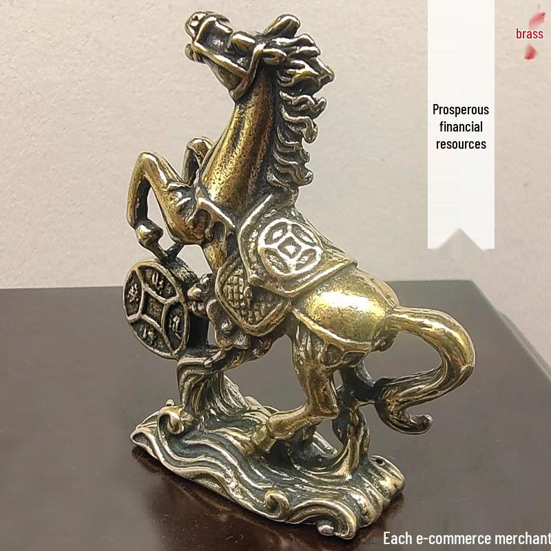 Handmade Brass Chinese Zodiac Horse Figurine: Bring Wealth & Prosperity - Small Home Ornament & Tea Pet Gift
