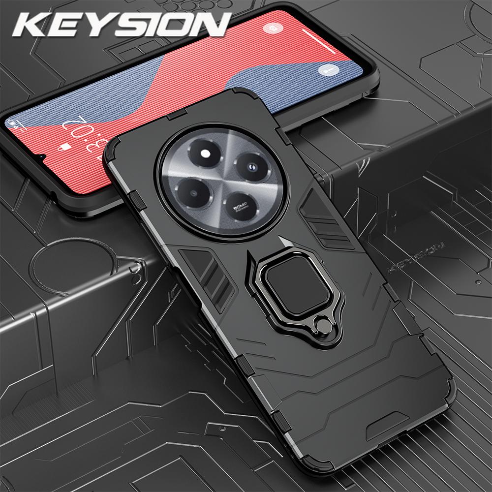 KEYSION Shockproof Armor Case for Xiaomi Redmi 14C Soft Silicone+PC Ring Stand Holder Phone Back Cover for Redmi 14C 4G