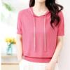 Hooded Pullover Knitted T-shirt for Women Short Sleeved Loose Casual Versatile Slimming T-shirt