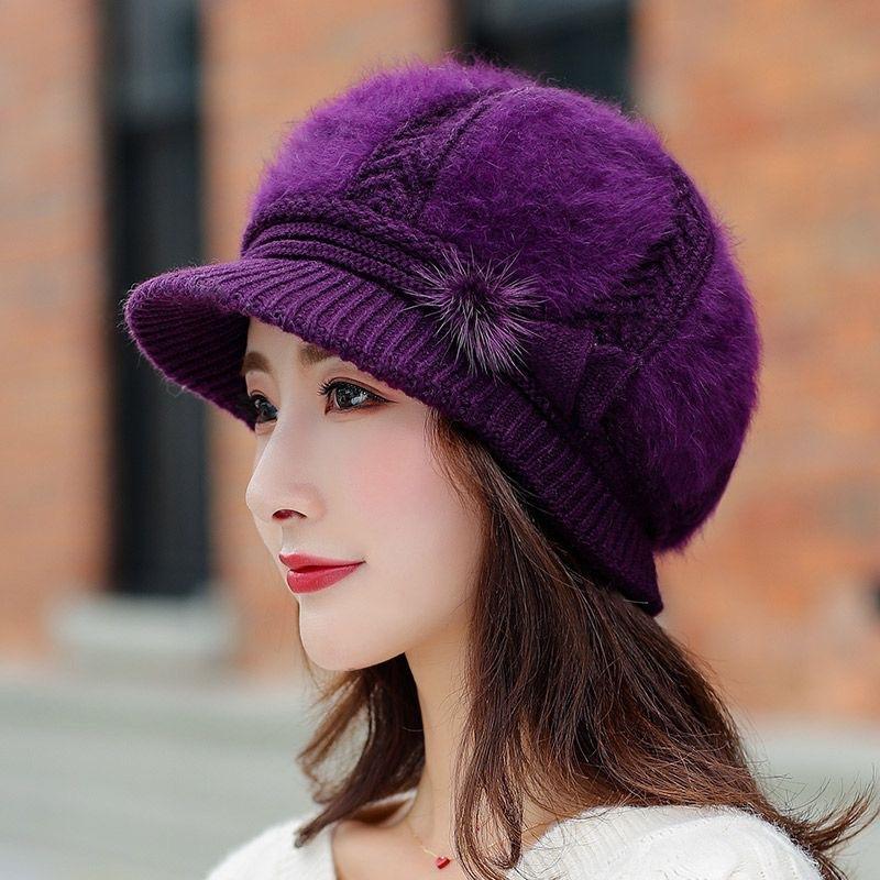 

Шапка женская противохолодная осенне-зимняя модная теплая защитная шапка из пряжи с язычком утки и толстым бархатом женская вязаная шапка фиолетовый