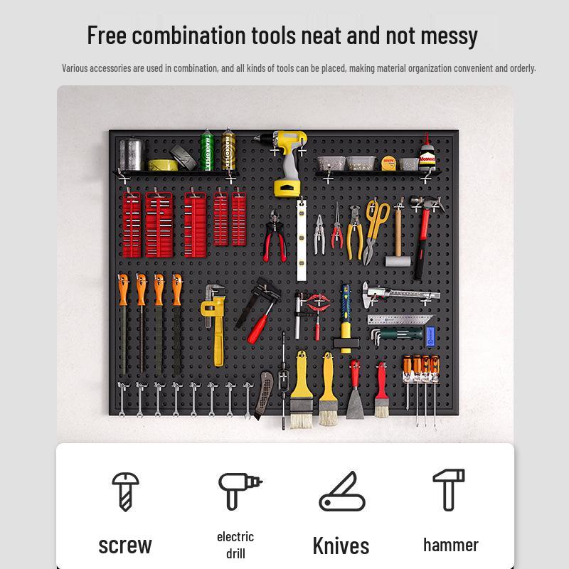 Wall-Mounted Stainless Steel Pegboard Organizer Shelf