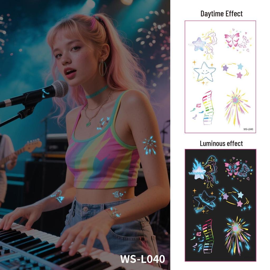 Blue Luminous Waterproof Tattoo Stickers for Carnival & Music Festivals - Sweatproof & Durable