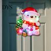 Reusable Xmas Door Hanging LED Light Up Christmas Ornaments, Santa Reindeer Bear Wreath Holiday Party Background Supplies Hanger, Battery Powered Wall