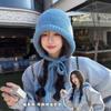 Autumn and Winter Women's Versatile Hat Knitted Ear Protectors Loose Big Head Circumference Plush Hat Showing Face Small Bag Wool Hat