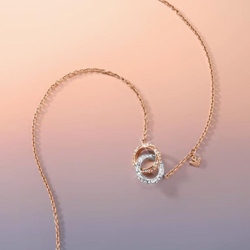 Emporio Armani Fashion Simple Trendy Double Ring Diamond Inlaid Stainless Steel Necklace Women necklace Rose-Gold EGS3004221