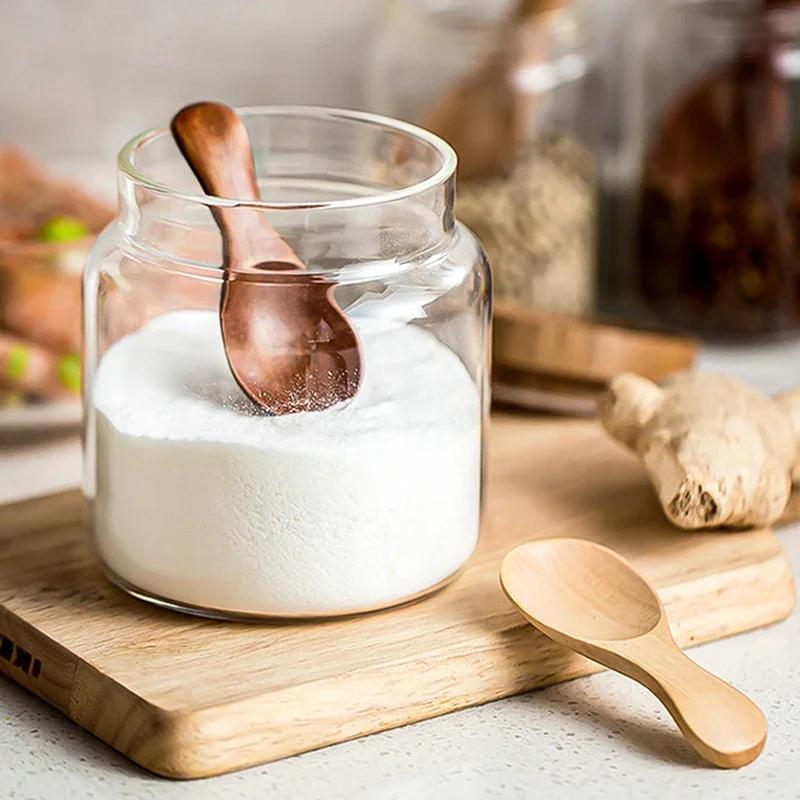 1-10Pcs Mini Wooden Spoons Small Kitchen Spice Condiment Spoon Sugar Tea Coffee Scoop Short Handle Wood Kids Spoon Kitchen Gadge