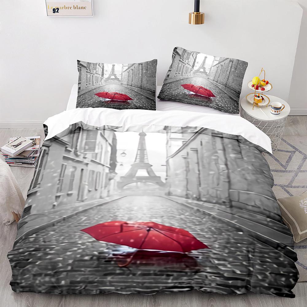 Comforter Eiffel Tower Paris France Bedding Set Retro Red Truck City Building Automobile Comforter